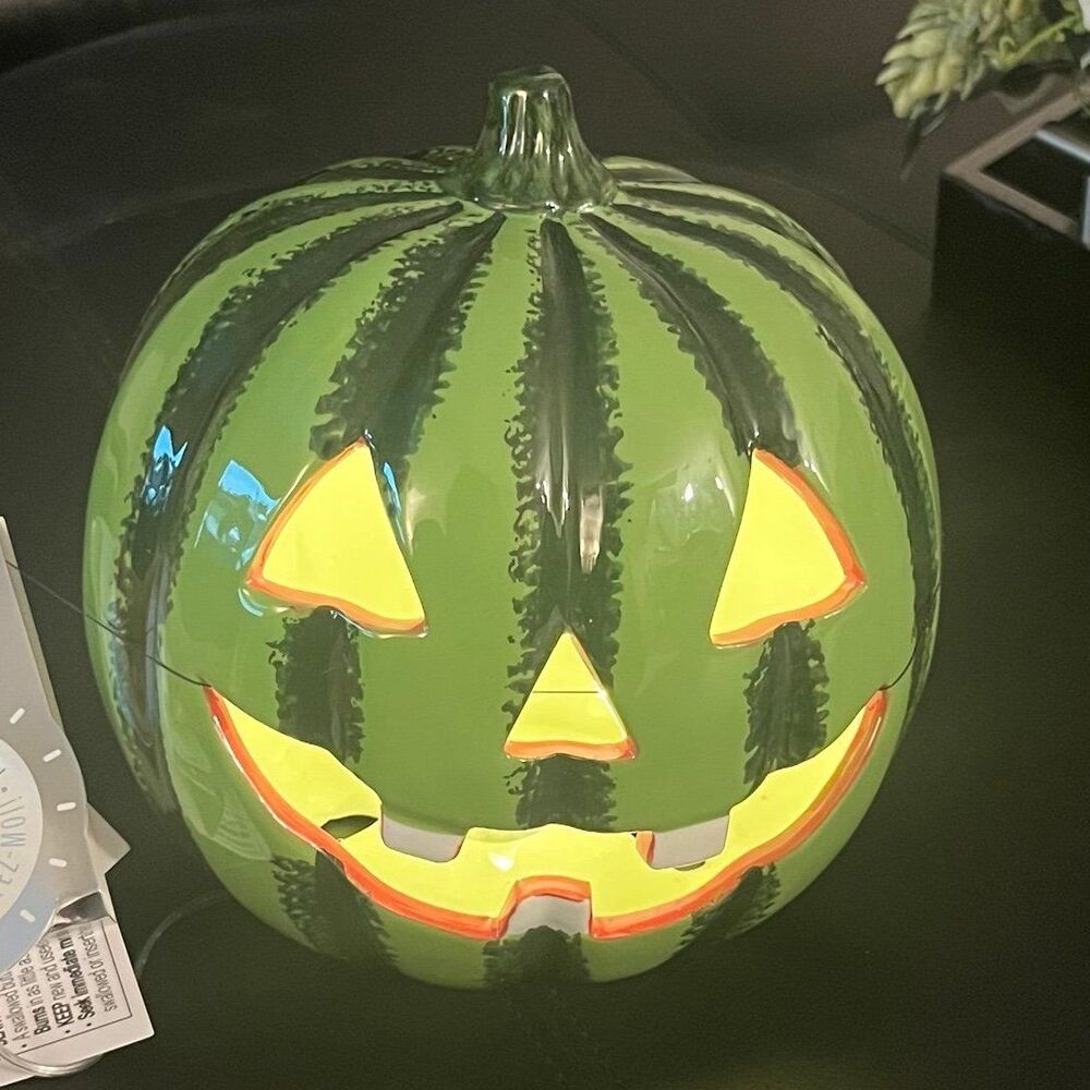Summerween Halloween LED Light Up Watermelon Jack O Lantern Pumpkin Decor
